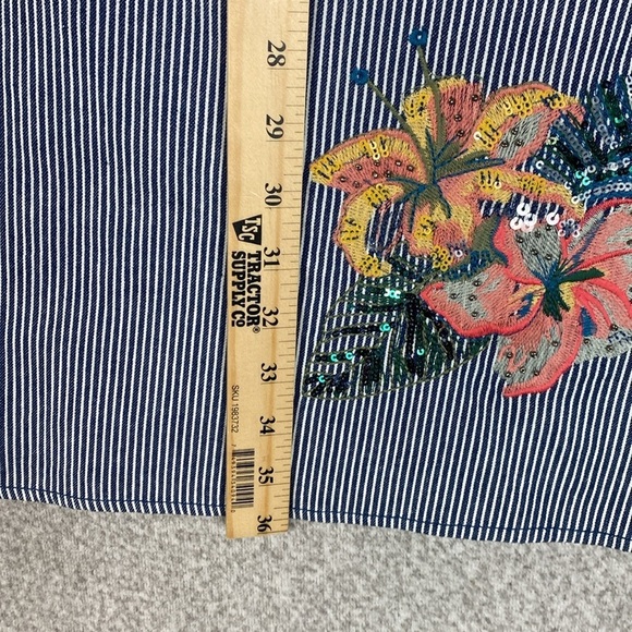 Philosophy Floral Embroidered Striped Denim Shift Dress Midi boho cotton L - Picture 12 of 15